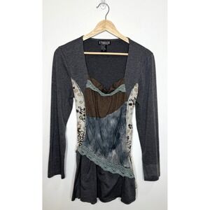 The Pyramid Collection‎ Tunic Top Medium Mixed Media Artsy Fairy Grunge Crochet